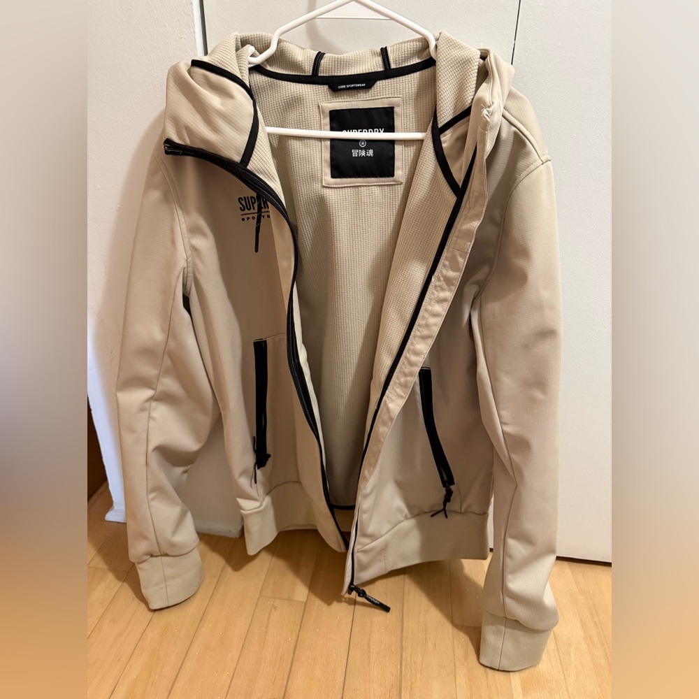 Superdry Cream Hooded Jacket with Black Accents